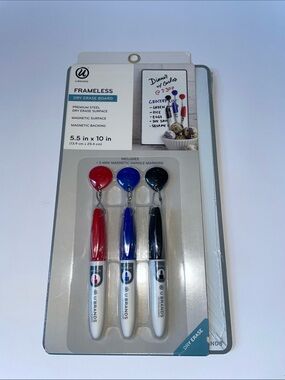 NIB U Brands Frameless Magnetic Dry Erase Board w/ Red, Blue, Black Mini Markers